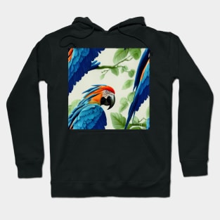 Colorful Blue Macaw on Perch, Seamless Tile Pattern Hoodie